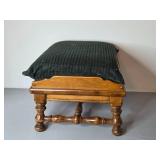 Ethan Allen Wooden Footstool with Upholstered Cushion, 16x26x21 Inches