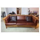 Amish Prairie/Mission Style Oak and Leather Sofa 84 Inch