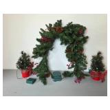 Set of Lighted Holiday Decor Pieces with Garlands and Mini Trees (untested)
