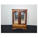 Wooden Jewelry Cabinet with Glass Doors and Drawer, 12x9x5 Inches