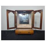 Wooden Jewelry Cabinet with Glass Doors and Drawer, 12x9x5 Inches