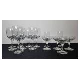 Set of Assorted Stemware Glasses Including Wine and Etched Coupe Glasses