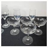 Set of Assorted Stemware Glasses Including Wine and Etched Coupe Glasses