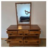 Ethan Allen Early American Wooden Dresser with Mirror, 9 Drawers, 52x19x34 Inches