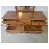 Ethan Allen Early American Wooden Dresser with Mirror, 9 Drawers, 52x19x34 Inches