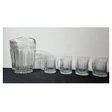 Glass Water Pitcher with 4 Matching Ribbed Glasses Set