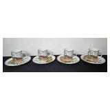 Set of 4 Made in Japan Porcelain Cups and Saucers with Equestrian Scene