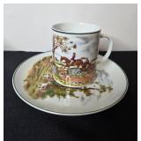 Set of 4 Made in Japan Porcelain Cups and Saucers with Equestrian Scene