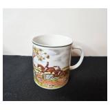 Set of 4 Made in Japan Porcelain Cups and Saucers with Equestrian Scene