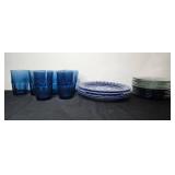 Dinnerware Set with Blue Glass Tumblers, Glass Plates, and Decorative Porcelain Target Home Catalina Blue Medallion Dinner Plates