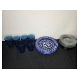 Dinnerware Set with Blue Glass Tumblers, Glass Plates, and Decorative Porcelain Target Home Catalina Blue Medallion Dinner Plates