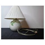 Table Lamp with Pleated Shade and Floral Ceramic Base