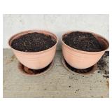 Pair of Large Terracotta-Style Plastic Plant Pots with Saucers