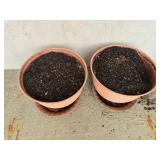 Pair of Large Terracotta-Style Plastic Plant Pots with Saucers