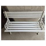 White Metal and Wood Outdoor Bench, 48 Inch Wide