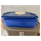 Set of 2 Sterilite 39-Gallon Storage Totes with Blue Bin and White Turntable Spice Organizer