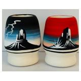 Pair of Vintage Navajo Desert Sunset Pottery Vases by Judy Bikhorse