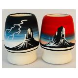 Pair of Vintage Navajo Desert Sunset Pottery Vases by Judy Bikhorse