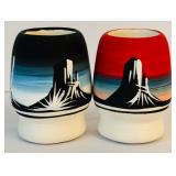 Pair of Vintage Navajo Desert Sunset Pottery Vases by Judy Bikhorse