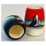 Pair of Vintage Navajo Desert Sunset Pottery Vases by Judy Bikhorse