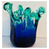 "White Cristal" Murano Vase in Green and Blue from Italy