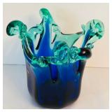 "White Cristal" Murano Vase in Green and Blue from Italy