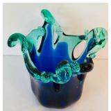 "White Cristal" Murano Vase in Green and Blue from Italy