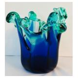 "White Cristal" Murano Vase in Green and Blue from Italy