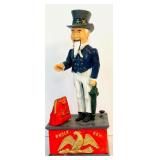 Vintage Cast Iron Uncle Sam Mechanical Bank, 11.5 Inch Reproduction