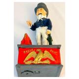 Vintage Cast Iron Uncle Sam Mechanical Bank, 11.5 Inch Reproduction