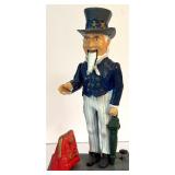 Vintage Cast Iron Uncle Sam Mechanical Bank, 11.5 Inch Reproduction
