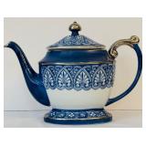 Vintage Blue Bombay Tile Coffee Pot Teapot Sugar and Creamer Set /  5-Piece Bombay Made In China Ironstone Set Cobalt Blue