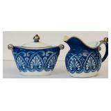 Vintage Blue Bombay Tile Coffee Pot Teapot Sugar and Creamer Set /  5-Piece Bombay Made In China Ironstone Set Cobalt Blue