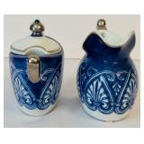 Vintage Blue Bombay Tile Coffee Pot Teapot Sugar and Creamer Set /  5-Piece Bombay Made In China Ironstone Set Cobalt Blue