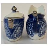 Vintage Blue Bombay Tile Coffee Pot Teapot Sugar and Creamer Set /  5-Piece Bombay Made In China Ironstone Set Cobalt Blue