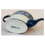 Vintage Blue Bombay Tile Coffee Pot Teapot Sugar and Creamer Set /  5-Piece Bombay Made In China Ironstone Set Cobalt Blue