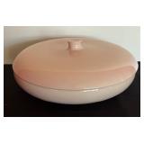 Russel Wright Iroquois Casual China Pink Sherbet Divided Dish with Knob Lid.