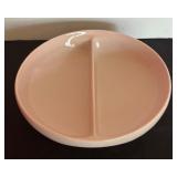 Russel Wright Iroquois Casual China Pink Sherbet Divided Dish with Knob Lid.