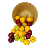 Grouping of Vintage Pottery Mixing Bowls and Faux Fruit