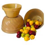 Grouping of Vintage Pottery Mixing Bowls and Faux Fruit