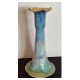 Artisan Crafted Pastel Dragonfly Motif Pottery Vase by JP