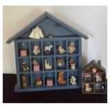 Wooden House Shaped Shelves with Multiple Miniatures including Blocks, Bears, Raggedy Ann & Andy and More!