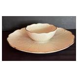 Elegant Retired Lenox Chip (Vegetable, shrimp) & Dip Bowl Gold Trim