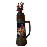 Vintage Beer Stein German Origin Featuring a Figurine Design of Man and Woman with Traditional Attire