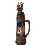 Vintage Beer Stein German Origin Featuring a Figurine Design of Man and Woman with Traditional Attire