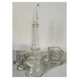 Lovely Crystal and Glass including Decanter, Petit Candle Holders, Bell (Germany), Heart and More