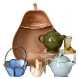 Beautiful Lot of Large Pear Shaped Platter, Small Tea Pots, Glass Basket and More