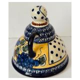 Vintage Boleslawiec Polish Pottery Grapes Cheese Lady with Cobalt Trim