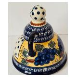 Vintage Boleslawiec Polish Pottery Grapes Cheese Lady with Cobalt Trim