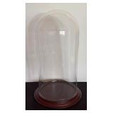 Two Large Glass Dome Cloche Wooden Base Displays